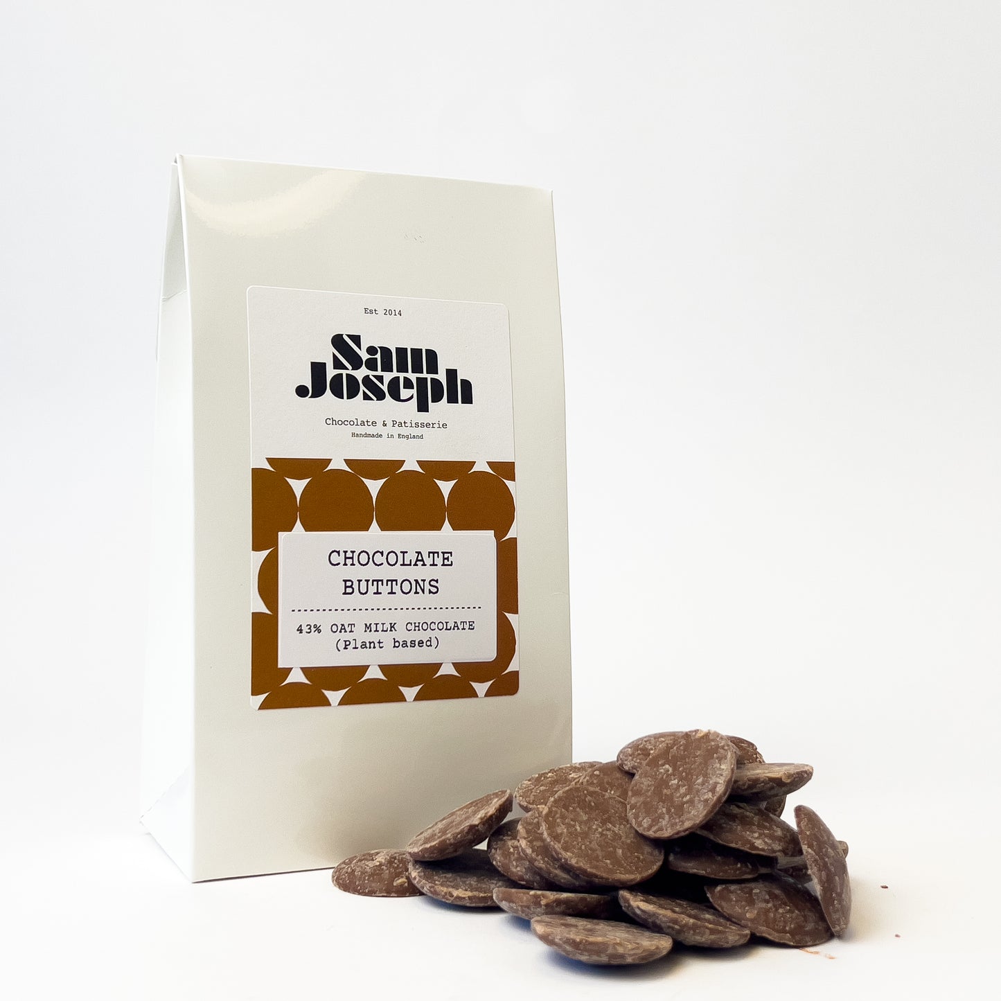43% Oat milk chocolate buttons | Sam Joseph Chocolates | Luxury Chocolates Online Sam Joseph Chocolates