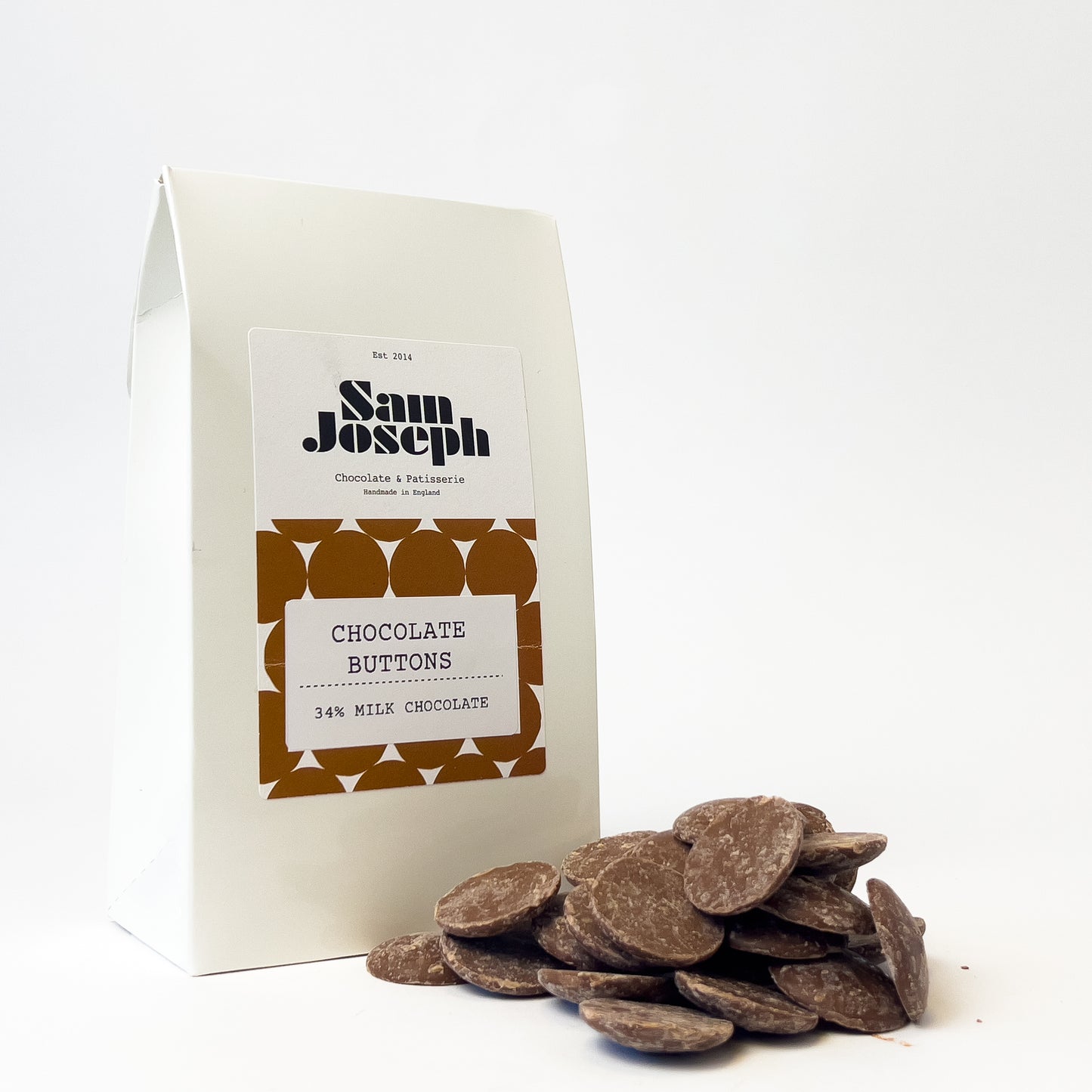 34% Milk chocolate buttons | Sam Joseph Chocolates | Luxury Chocolates Online Sam Joseph Chocolates