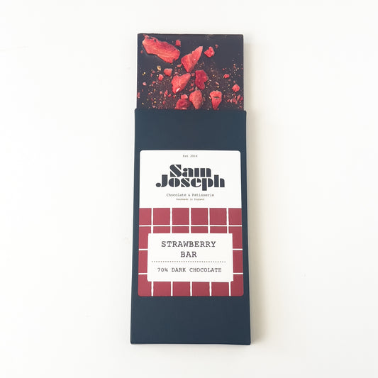 Strawberries and dark chocolate bar | Sam Joseph Chocolates | Luxury Chocolates Online  Sam Joseph Chocolates