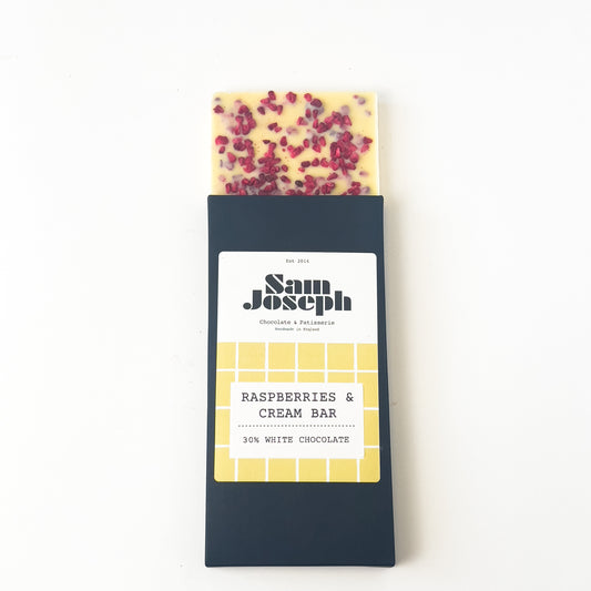 Raspberry & white chocolate bar | Sam Joseph Chocolates | Luxury Chocolates Online  Sam Joseph Chocolates