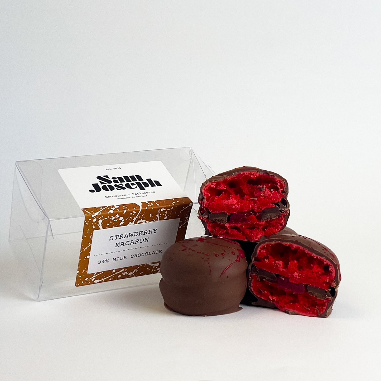 Chocolate dipped strawberry macaron