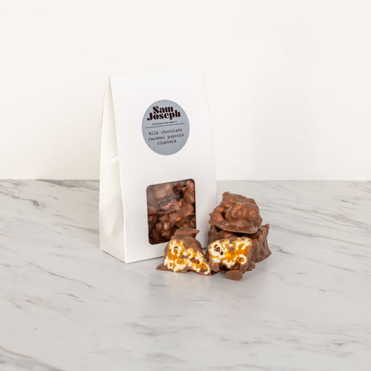 Milk chocolate popcorn caramel clusters | Sam Joseph Chocolates | Luxury Chocolates Online