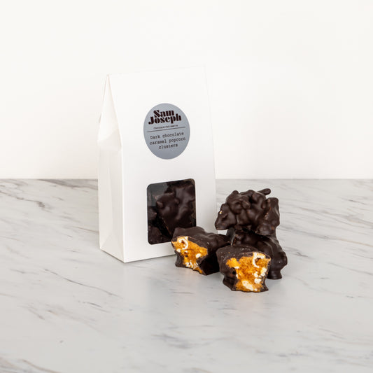 Dark chocolate popcorn clusters | Sam Joseph Chocolates | Luxury Chocolates Online