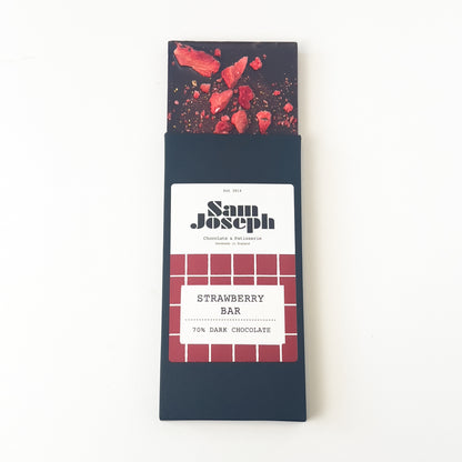 Strawberries and dark chocolate bar | Sam Joseph Chocolates | Luxury Chocolates Online  Sam Joseph Chocolates