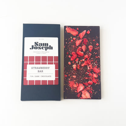 Strawberries and dark chocolate bar | Sam Joseph Chocolates | Luxury Chocolates Online  Sam Joseph Chocolates