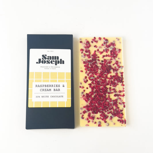 Raspberry & white chocolate bar | Sam Joseph Chocolates | Luxury Chocolates Online  Sam Joseph Chocolates