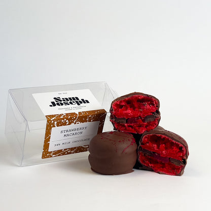 Chocolate dipped strawberry macaron
