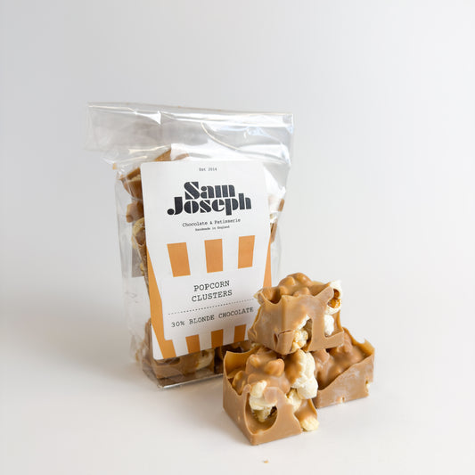 Blonde chocolate popcorn clusters | Sam Joseph Chocolates | Luxury Chocolates Online  Sam Joseph Chocolates