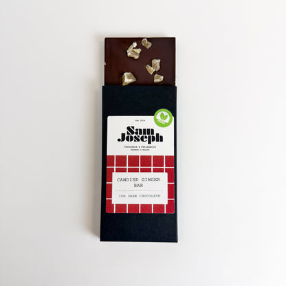 Candied ginger & dark chocolate bar | Sam Joseph Chocolates | Luxury Chocolates Online  Sam Joseph Chocolates
